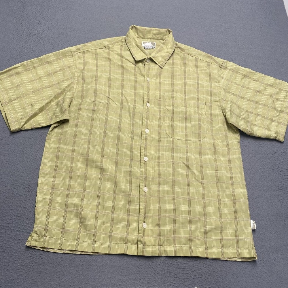 Quiksilver Shirt Mens‎ Medium Green Plaid Short Sleeve Button Front Woven Casual